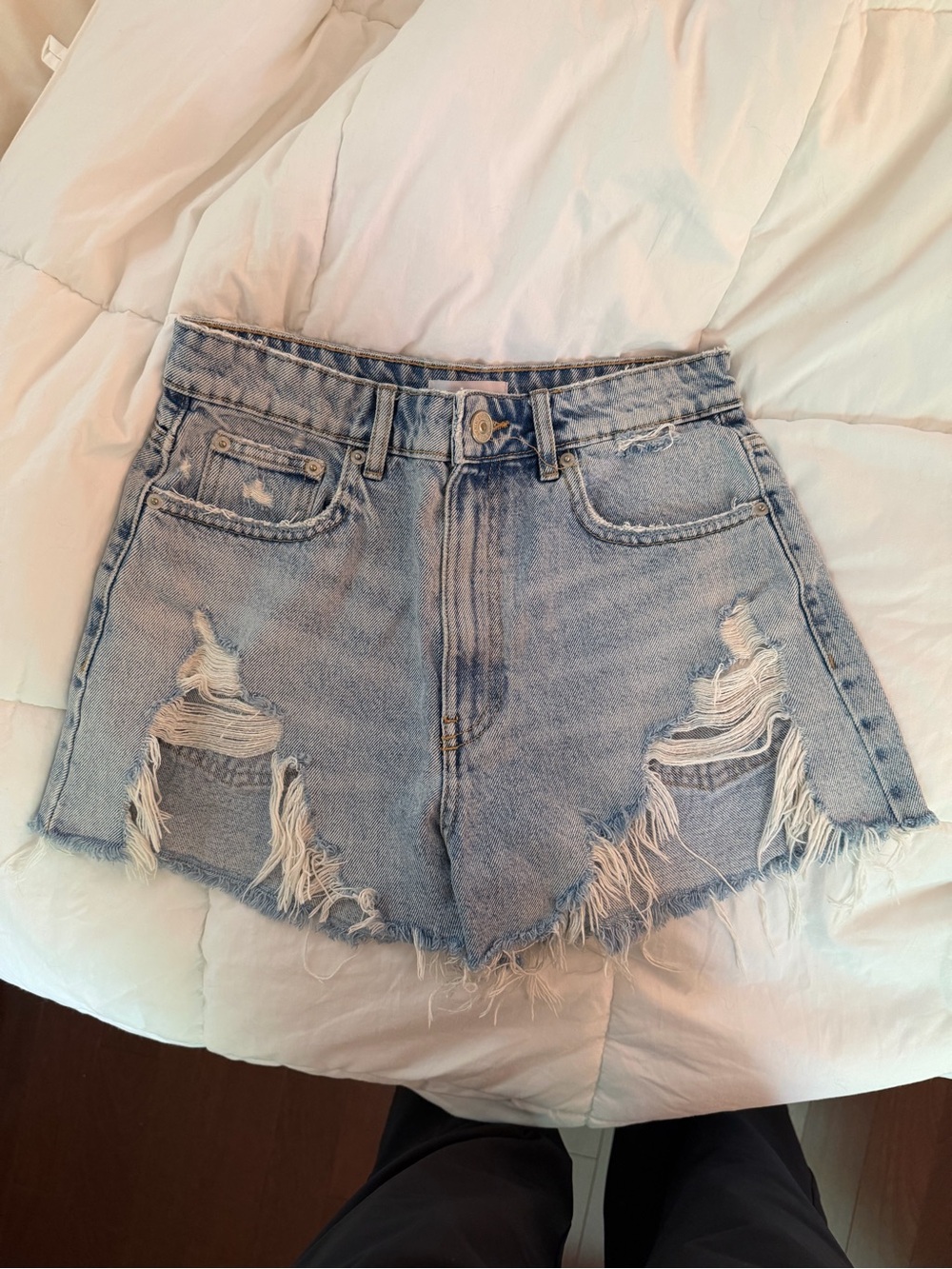 Zara Light Blue Distressed Denim Cutoff Shorts